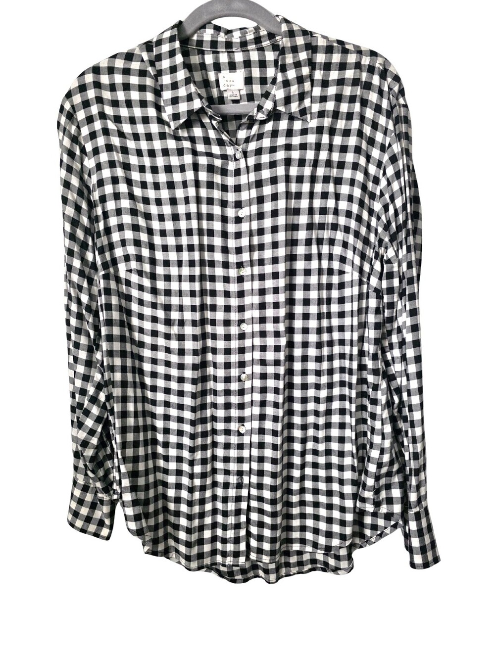 a new day Black & White Gingham Button-Down Blouse Size L